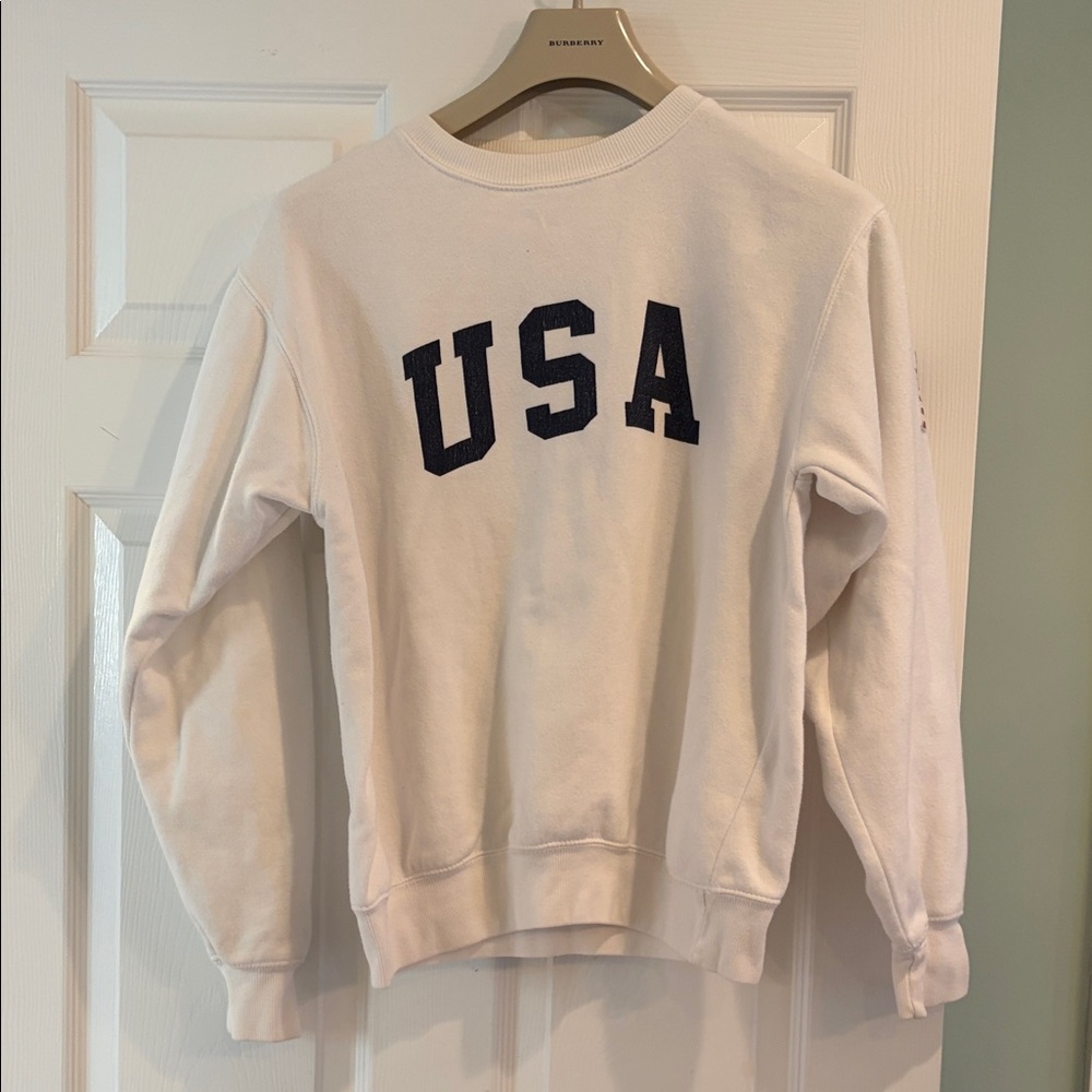 Brandy Melville Cream USA Crew Neck Sweater